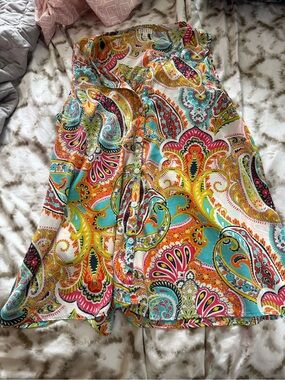 Spense Paisley Button-Front Swim Coverup in Turquoise, Orange & Pink